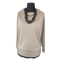 Jesienna bluzka KIMONO ze ściągaczami i z golfem - beżowa